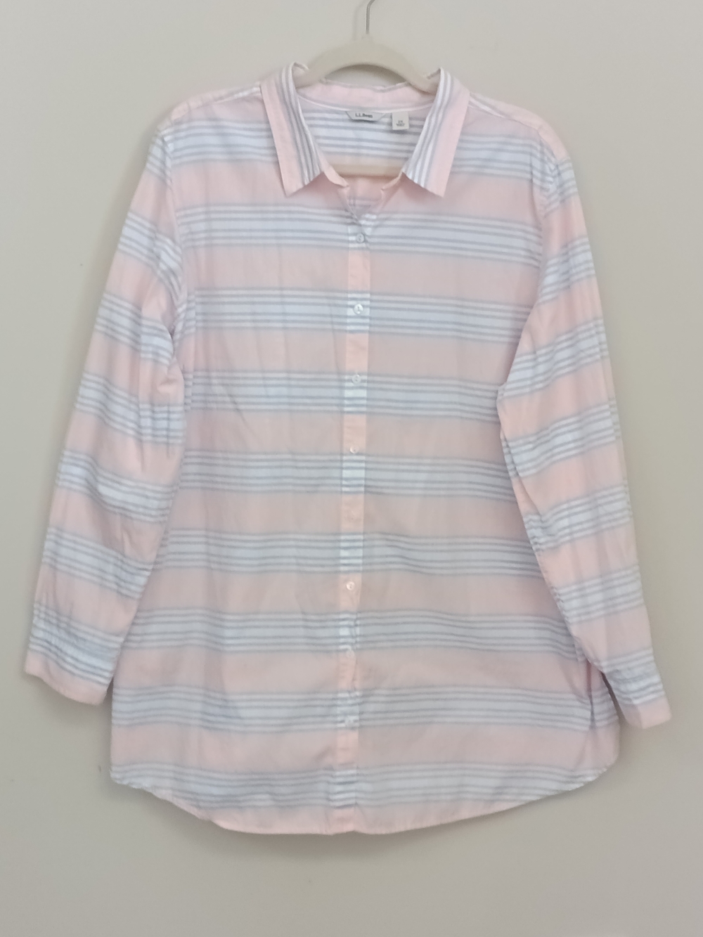 L.L. Bean Women's Pink Blue Striped Lightweight Cotton Button-Down 2X Preppy